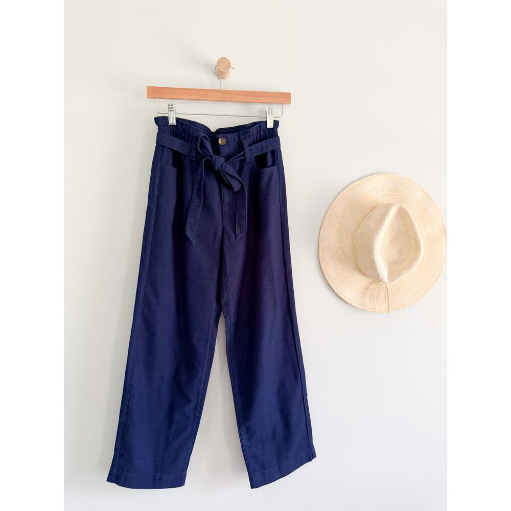 JCrew Factory | NWT Petite Twill paper-bag full-length pant Navy Blue | Sz 00P